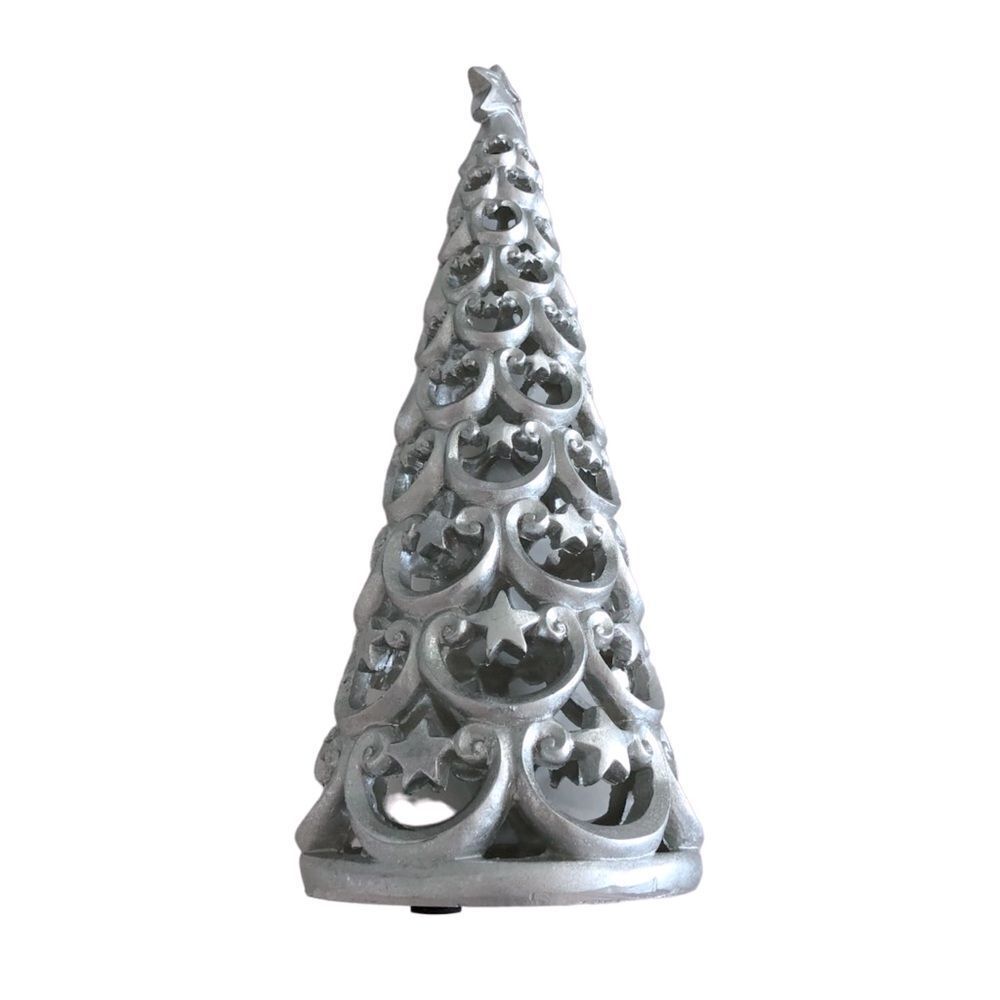 CHRISTMAS SILVER COLORED TREE with HOLIDAY BOUGH and CANDLE
